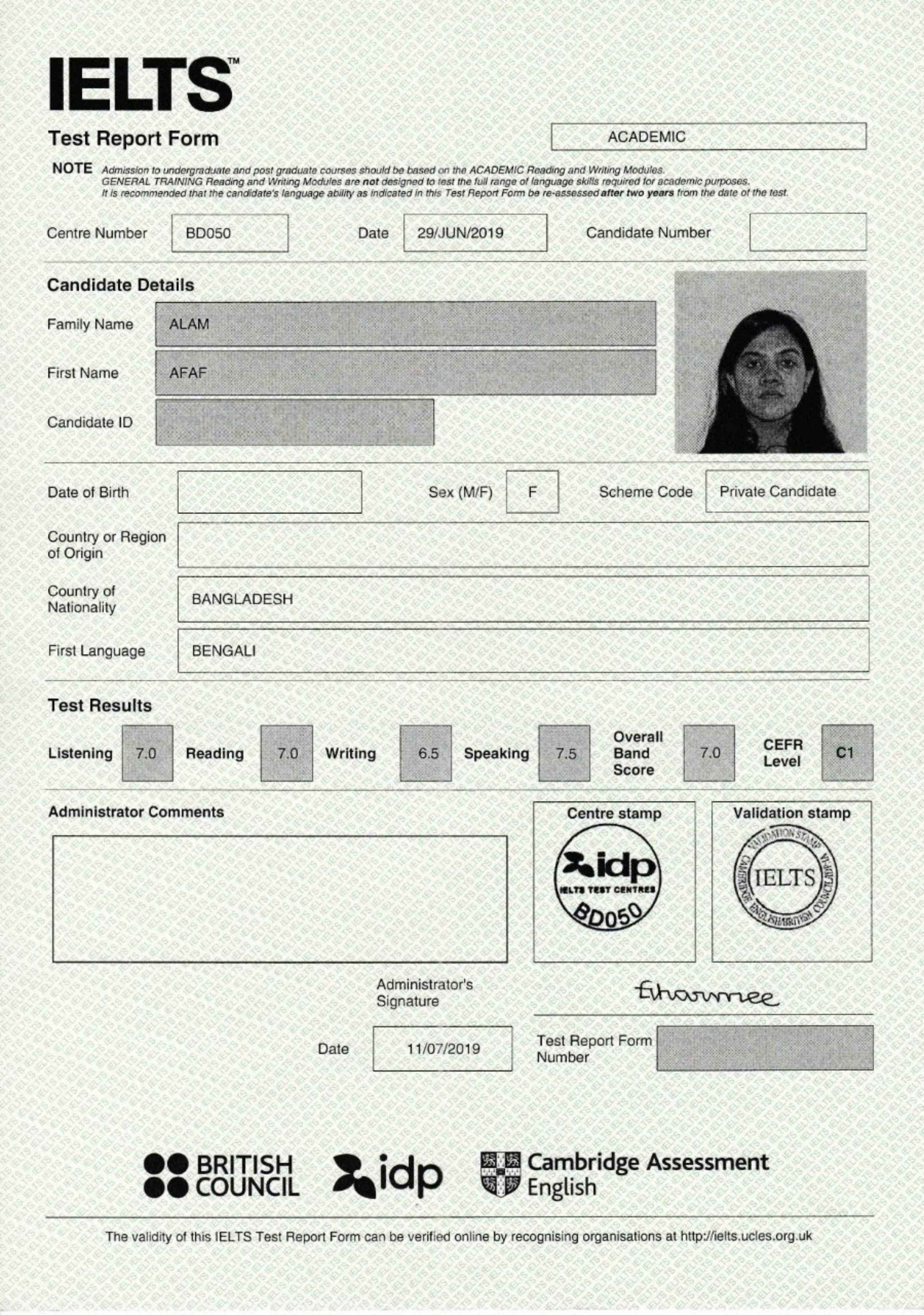 IELTS Overall Score 7.0